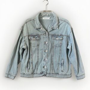 The Porter Collective Denim Jacket Women's M Oversized Studded Railroad Stripe